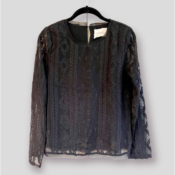 Moon River Tops - MOON RIVER, WOMENS NAVY BLUE EMBROIDERED TOP.